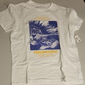 Aeropostale White Tee with Blue and Yellow Graphic